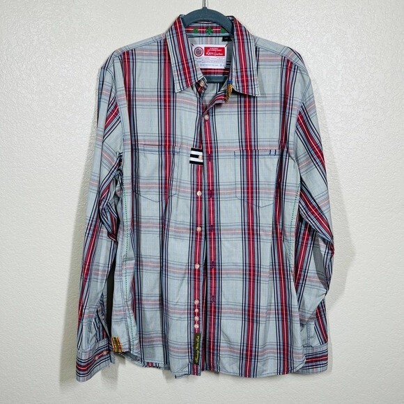 Robert Graham Shirt Mens Freshly Laundered Shirt Red/Tan Plaid shirt size L - Picture 6 of 12